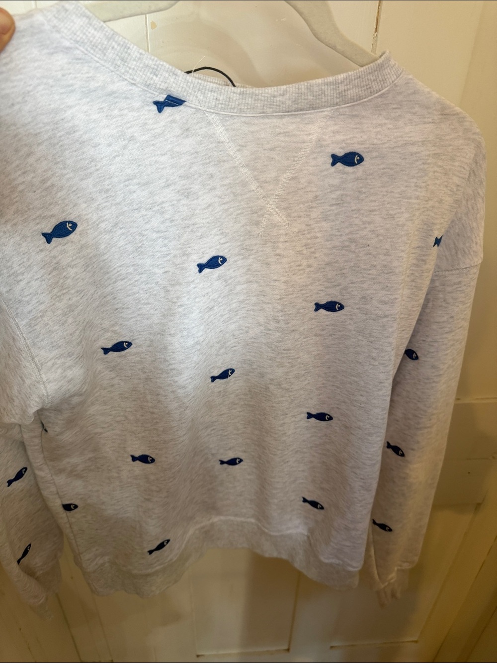 NWT Sunday Edition Light Gray Sweatshirt with Blue Fish Embroidery